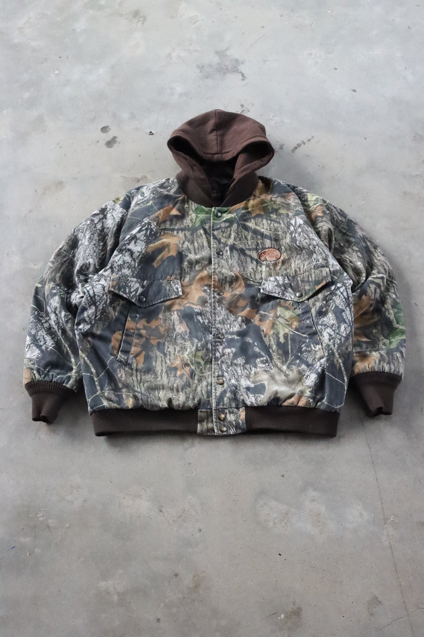 Vintage Bass Pro Shops Real Tree Camo Hooded Jacket Large