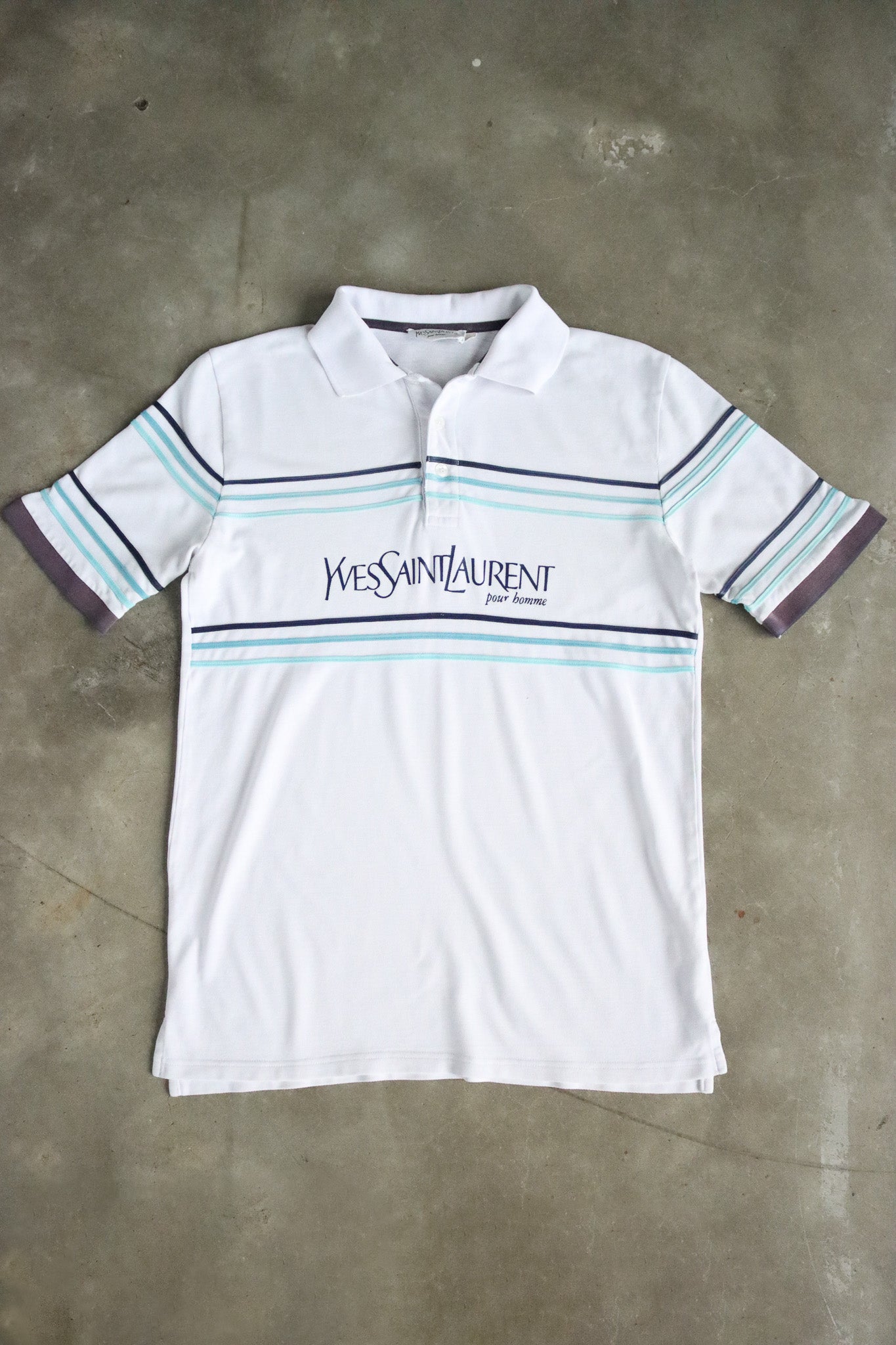 Vintage YSL Striped Polo Shirt White