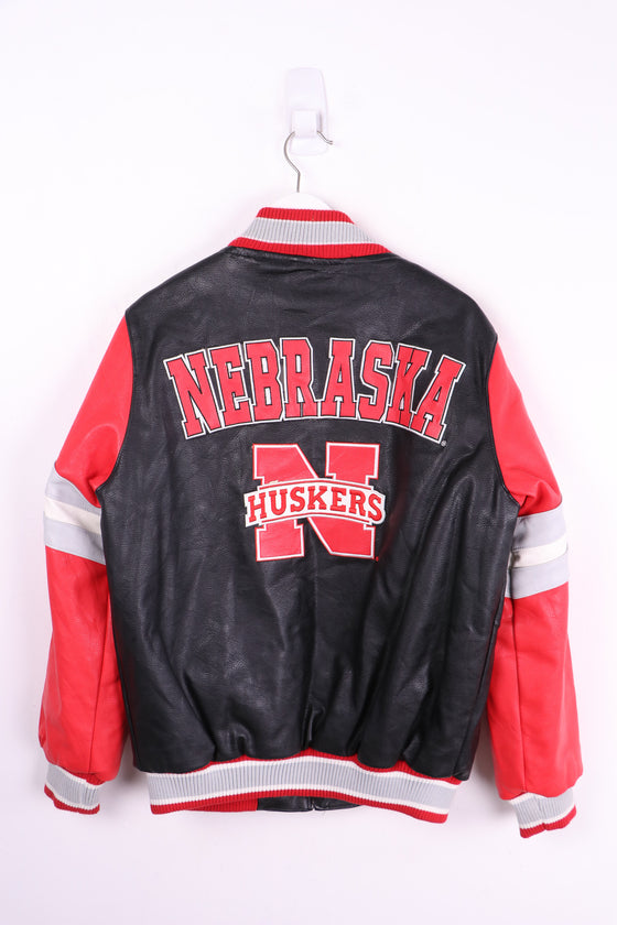 Vintage Nebraska Embroidered Leather Jacket Medium