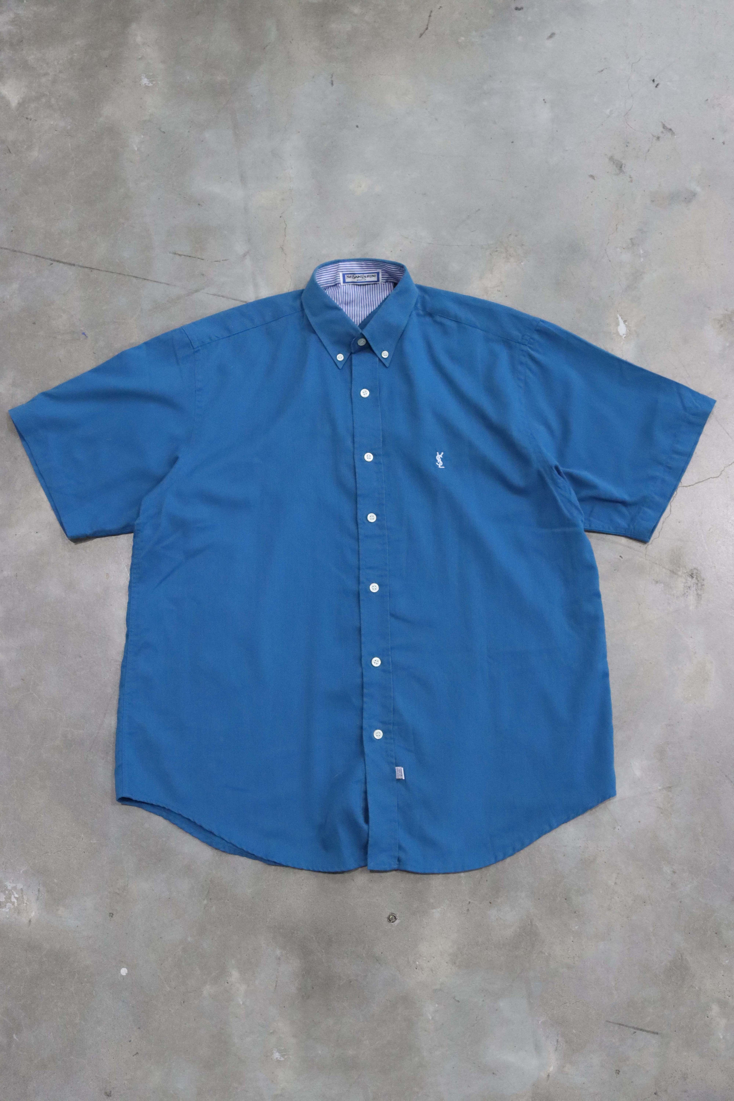 Vintage YSL Plaid Button Up Shirt Blue